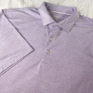 Johnnie-O Polo Shirt Mens XL White Purple Stripe Performance Golf Stretch